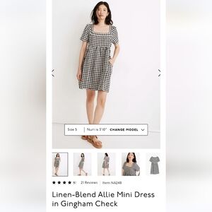 Madewell Linen Blend Allie Mini Dress in Gingham Check | sz M